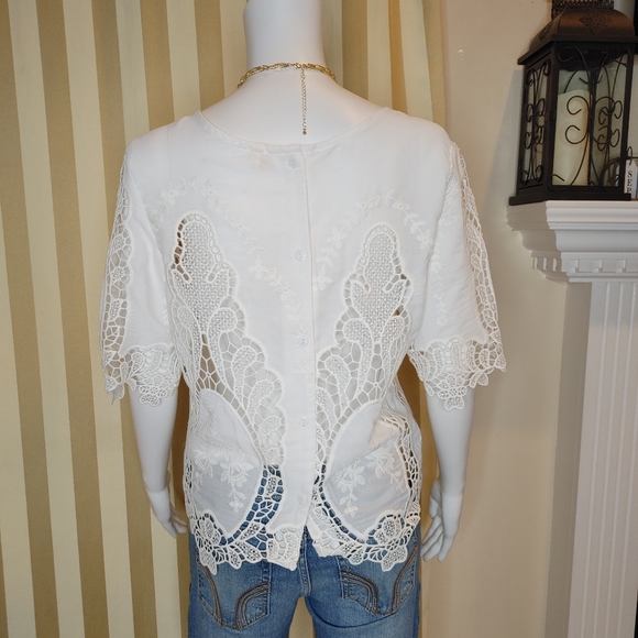 ANTHROPOLOGIE RAGA EMBROIRDERED BOHO TOP, WHITE M - Picture 5 of 8